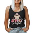 Groovy Spooky Season Cute Ghost Flower Halloween Women Tank Top