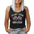 Start Your Engines Groovy Checkered Flag Retro Racing Cheer Women Tank Top