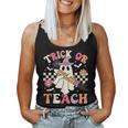 Trick Or Teach Groovy Teacher Halloween Retro Floral Ghost Women Tank Top