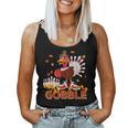 Vintage Gobble Thanksgiving Turkey Playing Bowling Player Women Tank Top