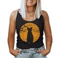 Vintage Scary Halloween Black Cat Costume Retro Moon Cat Mom Women Tank Top