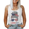 Happy Labor Day For All Workers Messy Bun American Flag Women Tank Top