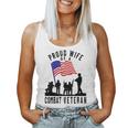 Proud Wife Of A Combat Veteran Retro Us Flag Military Family Women Tank Top