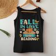 Fall In Love With Reading Book Autumn Pumpkins And Teachers Women Tank Top Funny Gifts