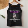 Never Underestimate A Nurse Who Loves Pugdog Pug Dog Funny Women Tank Top Basic Casual Daily Weekend Graphic Funny Gifts