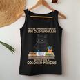 Never Underestimate An Old With Cats & Colored Pencils Women Tank Top Funny Gifts