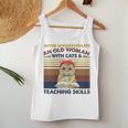 Never Underestimate An Old Woman With Cats & Teaching Skills Gift For Womens Women Tank Top Basic Casual Daily Weekend Graphic Funny Gifts