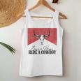Retro Bull Skull Save A Horse Ride A Cowboy Western Country Women Tank Top Weekend Graphic Unique Gifts