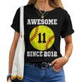 11Th Birthday Girl Softball Lover 11 Years Old Vintage Women T-shirt Short Sleeve Graphic