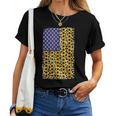 American Flag Leopard Sunflower 4Th Of July Women T-shirt