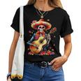 Floral Guitar Dia De Los Muertos Cute Mariachi Day Of Dead Women T-shirt