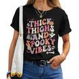 Groovy Thick Thighs Spooky Vibes Ghost Halloween Women T-shirt