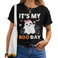 Its My Boo Day Halloween Birthday Ghost Pink Bow Girls Women T-shirt