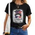 Loves Jesus And America Too Messy Bun 4Th Of July For Womens Women T-shirt