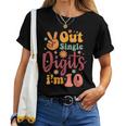 Peace Out Single Digits Im 10 Sign Birthday Sunflower Groovy Women T-shirt