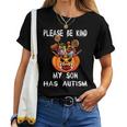 Pumpkin With Candy Halloween Be Kind My Son Has Autism Women T-shirt