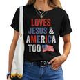 Retro Love Jesus And America Too God Christian American Flag Women T-shirt