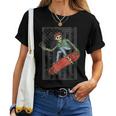Skateboard Skateboarder Vintage American Flag Skeleton Women T-shirt