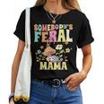 Somebodys Feral Mama Wild Mom Opossum Groovy Mushroom For Mom Women T-shirt