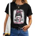 Support Squad Messy Bun Pink Warrior Breast Cancer Awareness Women T-shirt