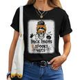 Thick Thighs And Spooky Vibes Messy Bun Girl Halloween Women T-shirt