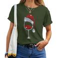 Christmas Wine Xmas Red Wine Glass Santa Pajamas Pj Women T-shirt