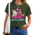 Santa Claus Flamingo Float Tis The Sea-Sun Christmas In July Women T-shirt