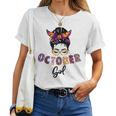 Halloween Messy Bun October Girl Birthday Women T-shirt