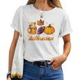 Tis The Season Pumpkin Leaf Latte Fall Thanksgiving Football Latte Women T-shirt