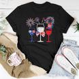 4Th Of July Red White Blue Wine Glasses Fireworks Usa Women T-shirt Unique Gifts