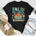Fall In Love With Reading Book Autumn Pumpkins And Teachers Women T-shirt Funny Gifts