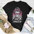 Fuck Breast Cancer Warrior Pink Ribbon Messy Bun Hair Women T-shirt Unique Gifts