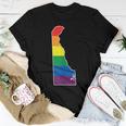 Gay Pride Flag - Delaware State Map - Rainbow Stripes Women T-shirt Unique Gifts