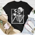 Halloween Coffee Drinking Skeleton Skull Women T-shirt Funny Gifts