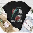 Halloween Graphic Incubus-Crow Left Skull Morning And Flower Women T-shirt Funny Gifts