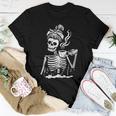 Halloween Skeleton Messy Bun Coffee Costume Mom Women T-shirt Unique Gifts