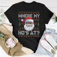 Where My Hos At Ugly Christmas Sweater Santa Claus Style Women T-shirt Funny Gifts