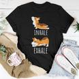 Inhale Exhale Corgi Yoga Meditation Workout Dog Mom Women T-shirt Unique Gifts