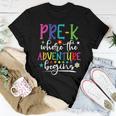Pre-K Teacher Adventure Begins First Day Preschool Teachers Women T-shirt Unique Gifts