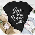 Spin Class Joke Spinning Instructor Spin Now Wine Later Women T-shirt Unique Gifts
