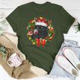 Black Cat And Wine Christmas Wreath Ornament Women T-shirt Unique Gifts