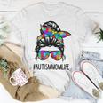 Autism Mom Life Messy Bun Sunglasses Bandana Be Kind Women T-shirt Unique Gifts