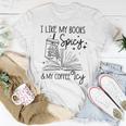 I Like My Books Spicy And My Coffee Icy Skeleton Book Lover For Coffee Lovers Women T-shirt Unique Gifts