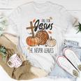 Fall For Jesus He Never Leaves Autumn Christian Prayers Women T-shirt Personalized Gifts