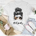 Mom Messy Bun Aviator Glasses Football Mother Life Women T-shirt Unique Gifts
