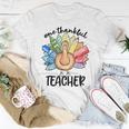 One Thankful Teacher Thanksgiving Turkey Cute Crayon Pencil Women T-shirt Unique Gifts