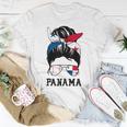 Panamanian Baseball Fan Girl Mom Messy Bun Panama Flag Women T-shirt Unique Gifts