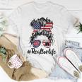Realtor Life Real Estate 4Th Of July Messy Bun Flag Us Women T-shirt Unique Gifts