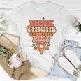 Thick Thighs Pumpkin Pies Autumn Thanksgiving Groovy Retro Women T-shirt Funny Gifts