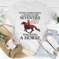 Never Underestimate A Woman In Her Seventies Rides A Horse Women T-shirt Funny Gifts